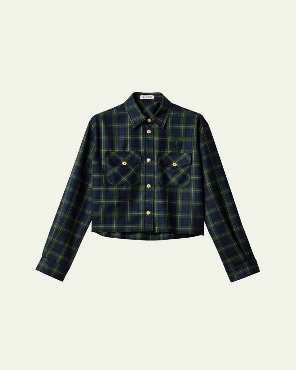 Plaid Oversized Cropped Wool Shirt